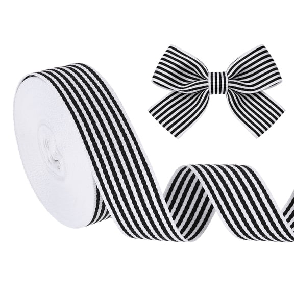 Uxcell 1 Inch 10 Yards Striped Grosgrain Ribbon, Black and White Stripes Fabric Ribbon 25mm Double Sided for Cheerleading DIY Craft Gift Wrapping Valentines Easter Party Anniversary