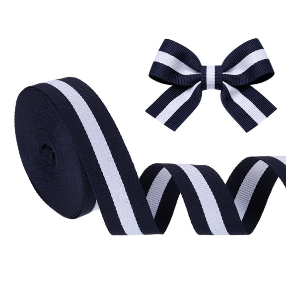 Uxcell 1 Inch 10 Yards Striped Grosgrain Ribbon, Navy and White Fabric Ribbon 25mm Double Sided for Cheerleading DIY Craft Gift Wrapping Valentines Easter Party Anniversary