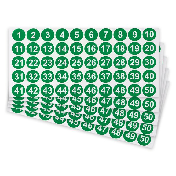 Uxcell 1 Inch Consecutive Number Stickers, 5pcs 1 to 50 Waterproof Self-Adhesive Decal for Inventory, Storage Organization, Boxes, Bins, Toolbox, Lockers, Green