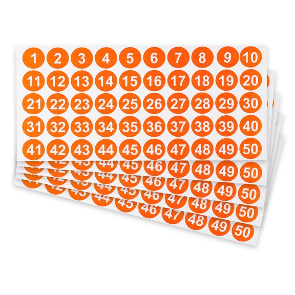 Uxcell 1 Inch Consecutive Number Stickers, 5pcs 1 to 50 Waterproof Self-Adhesive Decal for Inventory, Storage Organization, Boxes, Bins, Toolbox, Lockers, Orange