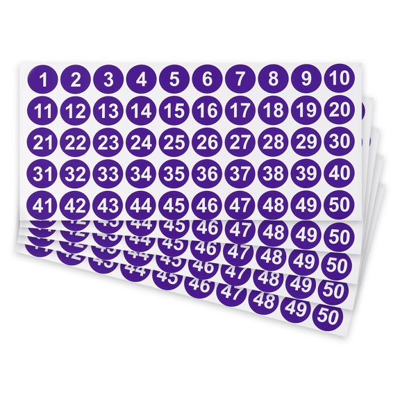 Uxcell 1 Inch Consecutive Number Stickers, 5pcs 1 to 50 Waterproof Self-Adhesive Decal for Inventory, Storage Organization, Boxes, Bins, Toolbox, Lockers, Purple