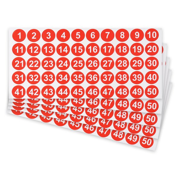 Uxcell 1 Inch Consecutive Number Stickers, 5pcs 1 to 50 Waterproof Self-Adhesive Decal for Inventory, Storage Organization, Boxes, Bins, Toolbox, Lockers, Red