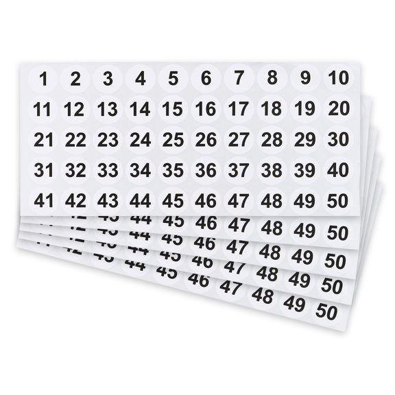 Uxcell 1 Inch Consecutive Number Stickers, 5pcs 1 to 50 Waterproof Self-Adhesive Decal for Inventory, Storage Organization, Boxes, Bins, Toolbox, Lockers, White