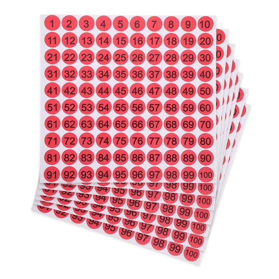 Uxcell 1 Inch Consecutive Number Stickers, 7 Pcs 1 to 100 Waterproof Self-Adhesive Decal for Inventory, Storage Organization, Boxes, Bins, Toolbox, Lockers, Red