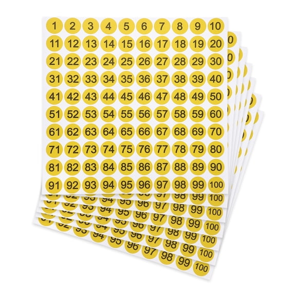 Uxcell 1 Inch Consecutive Number Stickers, 7 Pcs 1 to 100 Waterproof Self-Adhesive Decal for Inventory, Storage Organization, Boxes, Bins, Toolbox, Lockers, Yellow