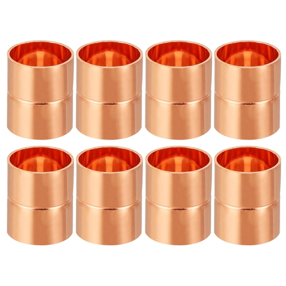 Uxcell 1 Inch ID Copper Coupling Fittings, 8 Pcs Rolled Tube Stop Straight Pipe Fitting Welding Joint for HVAC
