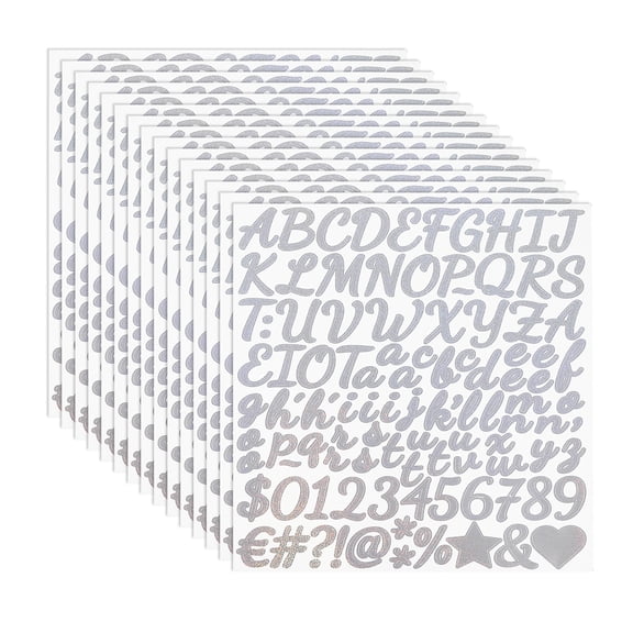 Uxcell 1 Inch Letter Stickers, 15 Sheet Glitter Alphabet Number Stickers Self Adhesive Handwriting Vinyl Stick on Letters for Mailbox Number Scrapbooking Sign Bottles Craft, Silver
