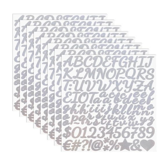 Uxcell 1 Inch Letter Stickers, 8 Sheet Glitter Alphabet Number Stickers Self Adhesive Handwriting Vinyl Stick on Letters for Mailbox Number Scrapbooking Sign Bottles Craft, Silver