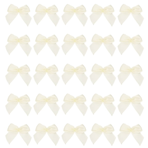 Uxcell 1 Inch Mini Satin Ribbon Bows, 200 Pcs Bowknot Flowers DIY Craft Ribbon Appliques for Gifts Beige