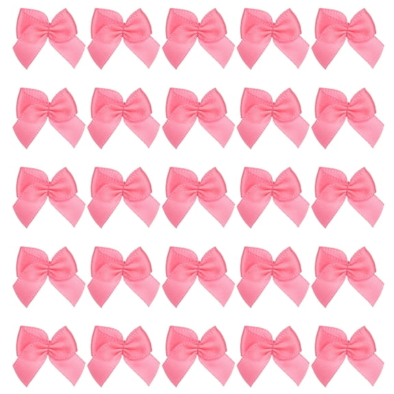 Uxcell 1 Inch Mini Satin Ribbon Bows, 200 Pcs Bowknot Flowers DIY Craft Ribbon Appliques for Gifts Dark Pink
