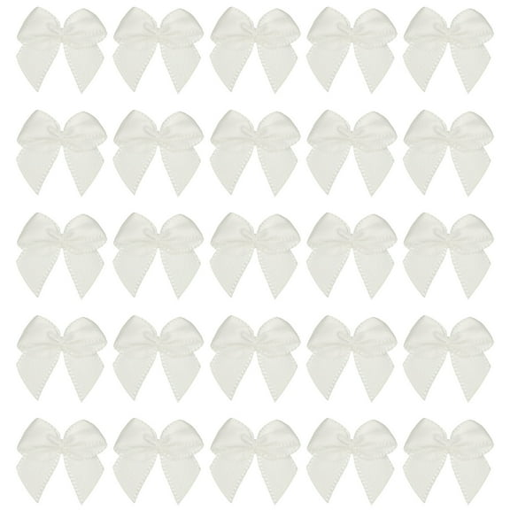 Uxcell 1 Inch Mini Satin Ribbon Bows, 200 Pcs Bowknot Flowers DIY Craft Ribbon Appliques for Gifts White