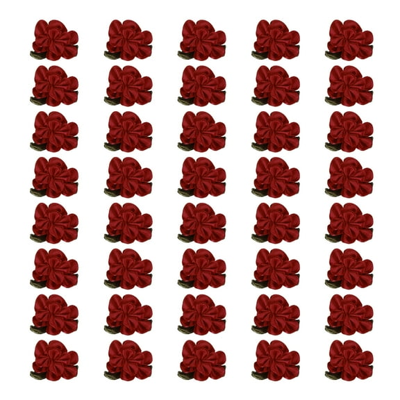 Uxcell 1 Inch Ribbon Flowers Bows for Crafts Mini Satin Roses Flowers for Wedding Home Decor Burgundy 40 Pack