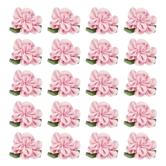 Uxcell 1 Inch Ribbon Flowers Bows for Crafts Mini Satin Roses Flowers for Wedding Home Decor Dark Pink 20 Pack