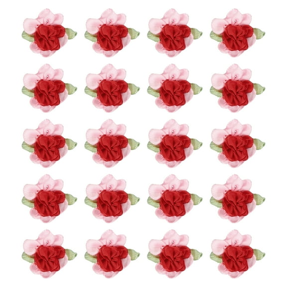 Uxcell 1 Inch Ribbon Flowers Bows for Crafts Mini Satin Roses Flowers for Wedding Home Decor Red/Pink 20 Pack
