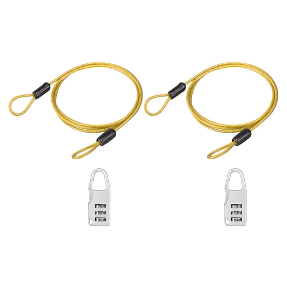 Uxcell 1 Inch Safety Cable Wire, 1.64 ft Double Loop Heavy Duty Steel Loop Cable Braided Wire Rope Security Chain Lanyard with Lock for Outdoor Stage Lighting Luggage Lock, Red