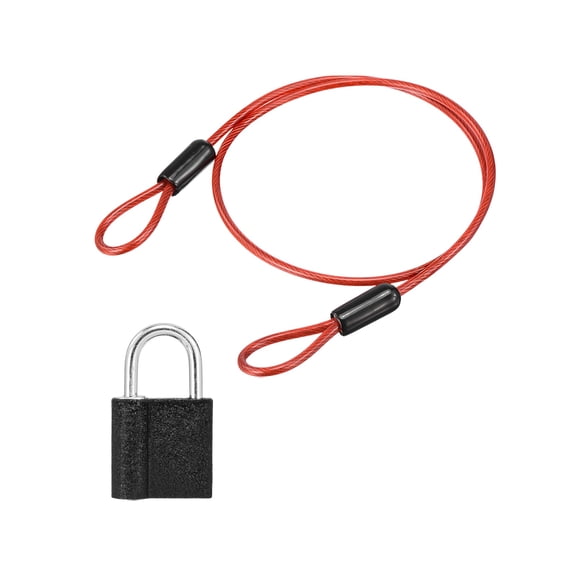 Uxcell 1 Inch Safety Cable Wire, 1.64 ft Double Loop Heavy Duty Steel Loop Cable Braided Wire Rope Security Chain Lanyard with Lock for Outdoor Stage Lighting Luggage Lock, Red