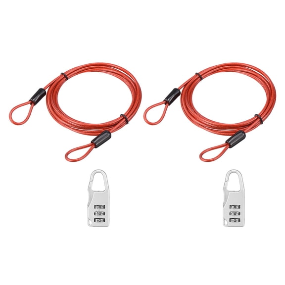 Uxcell 1 Inch Safety Cable Wire, 1.64 ft Double Loop Heavy Duty Steel Loop Cable Braided Wire Rope Security Chain Lanyard with Lock for Outdoor Stage Lighting Luggage Lock, Red