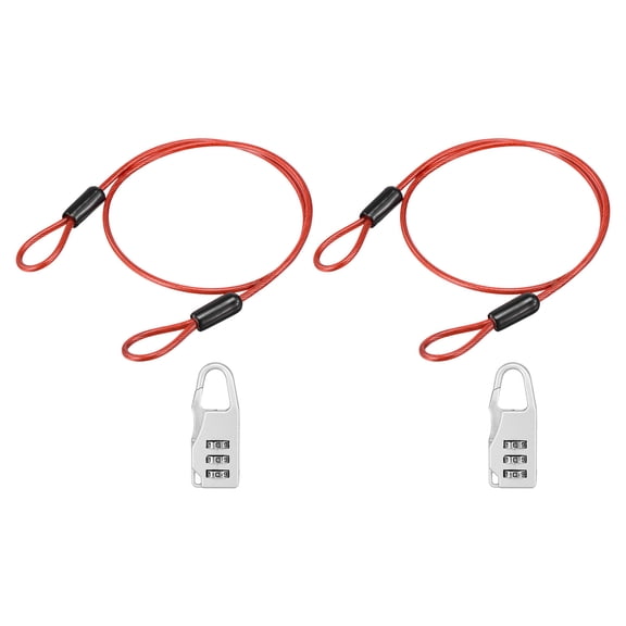 Uxcell 1 Inch Safety Cable Wire, 1.64 ft Double Loop Heavy Duty Steel Loop Cable Braided Wire Rope Security Chain Lanyard with Lock for Outdoor Stage Lighting Luggage Lock, Red