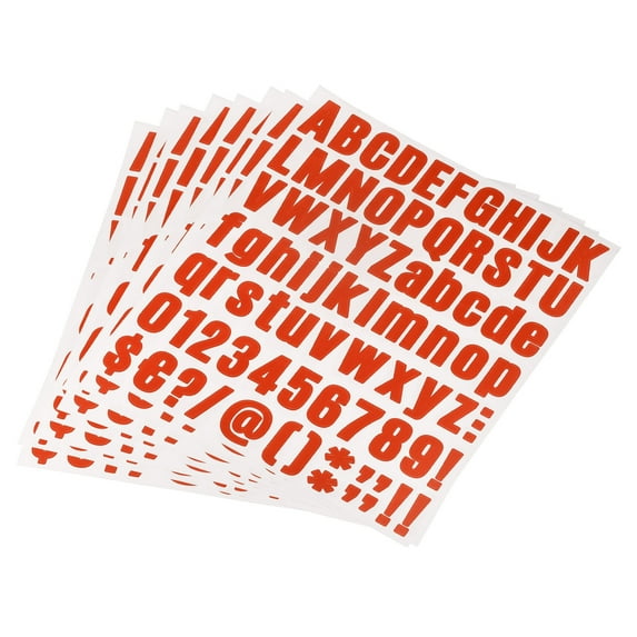 Uxcell 1 inch Self Adhesive Waterproof Vinyl Letter Number Sticker Set, 8 Sheet Red