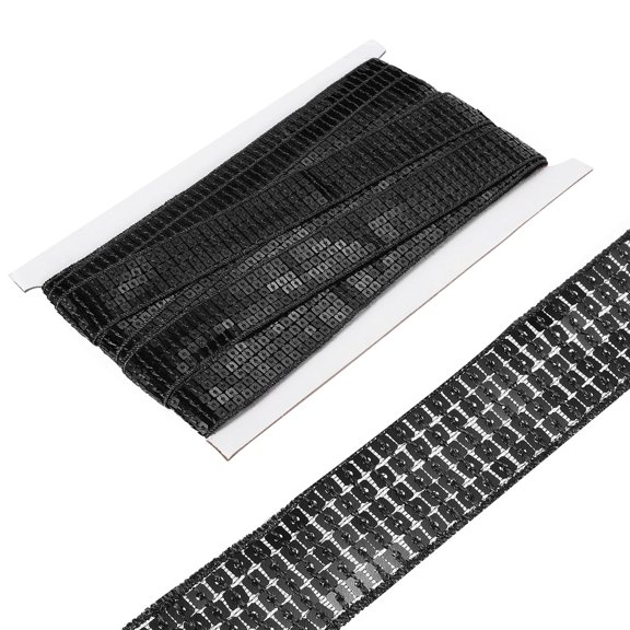 Uxcell 1 Inch x 10 Yards Square Sequins Trim 5 Row Flat Black Sequin Paillette Fabric Ribbon Trim for Crafts DIY Fringe Sewing