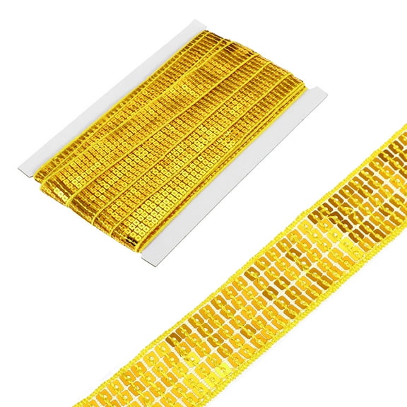 Uxcell 1 Inch x 10 Yards Square Sequins Trim 5 Row Flat Gold Tone Sequin Paillette Fabric Ribbon Trim for Crafts DIY Fringe Sewing