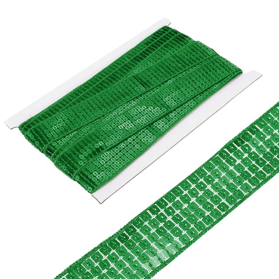 Uxcell 1 Inch x 10 Yards Square Sequins Trim 5 Row Flat Green Sequin Paillette Fabric Ribbon Trim for Crafts DIY Fringe Sewing