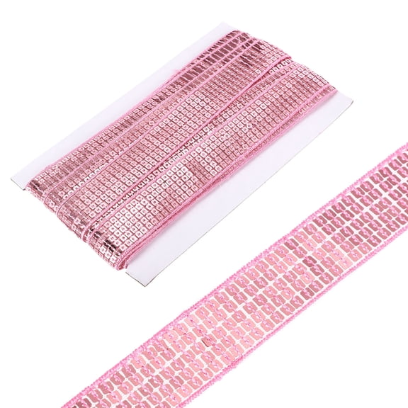 Uxcell 1 Inch x 10 Yards Square Sequins Trim 5 Row Flat Pink Sequin Paillette Fabric Ribbon Trim for Crafts DIY Fringe Sewing