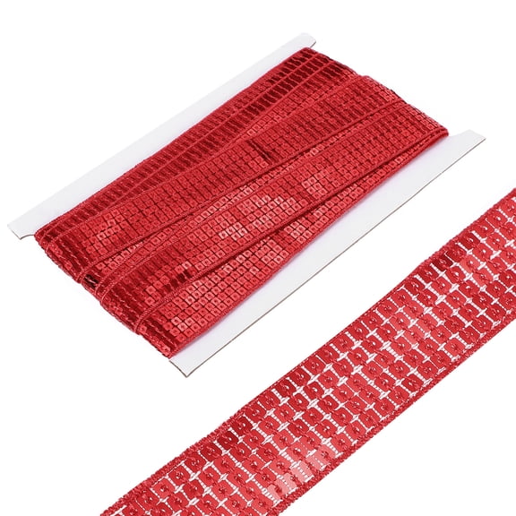 Uxcell 1 Inch x 10 Yards Square Sequins Trim 5 Row Flat Red Sequin Paillette Fabric Ribbon Trim for Crafts DIY Fringe Sewing