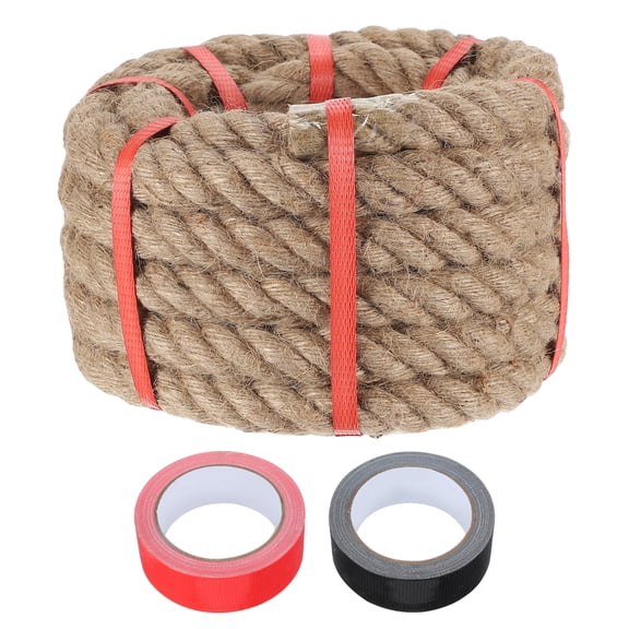 Uxcell 1 Inch x 20ft Heavy Natural Jute Rope Thick Twine Rope with 2 Roll Tapes for Crafts Railing Docks Tug of War Swing Nautical Landscaping