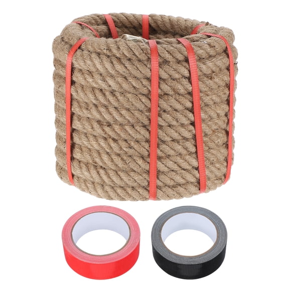 Uxcell 1 Inch x 59ft Heavy Natural Jute Rope Thick Twine Rope with 2 Roll Tapes for Crafts Railing Docks Tug of War Swing Nautical Landscaping