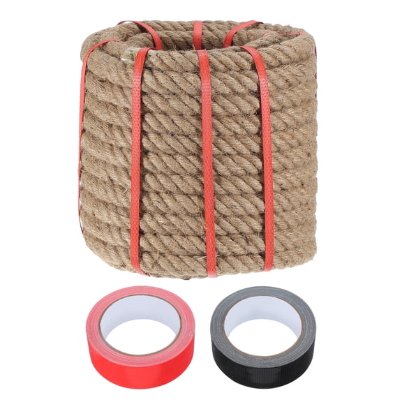 Uxcell 1 Inch x 66ft Heavy Natural Jute Rope Thick Twine Rope with 2 Roll Tapes for Crafts Railing Docks Tug of War Swing Nautical Landscaping
