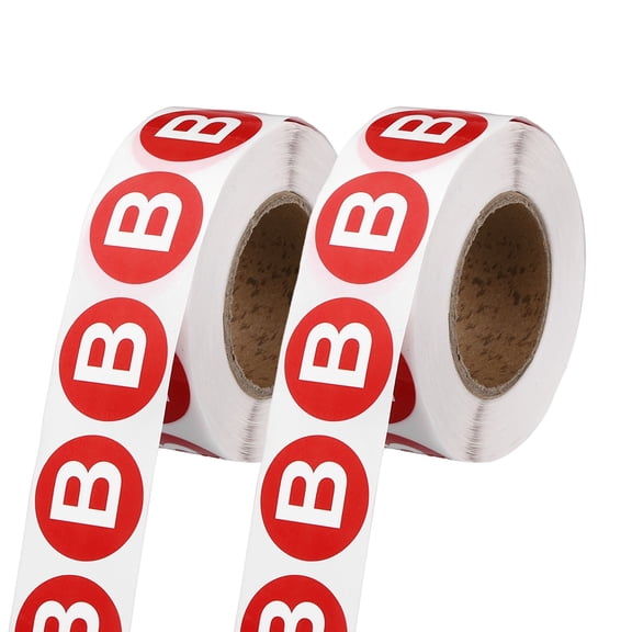 Uxcell 1" Letter Stickers, 1200Pcs Alphabet Stickers Letter B Round Labels Small Vinyl Self Adhesive Label Circle Decals 2 Roll Capital Initial for Office Home Organize Inventory, Red