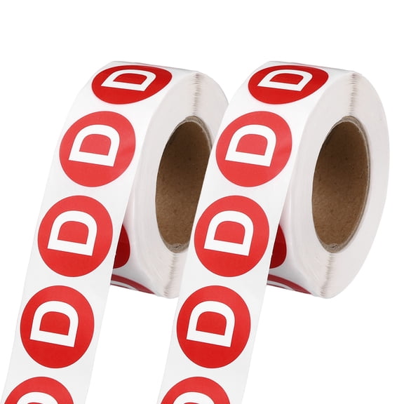 Uxcell 1" Letter Stickers, 1200Pcs Alphabet Stickers Letter D Round Labels Small Vinyl Self Adhesive Label Circle Decals 2 Roll Capital Initial for Office Home Organize Inventory, Red