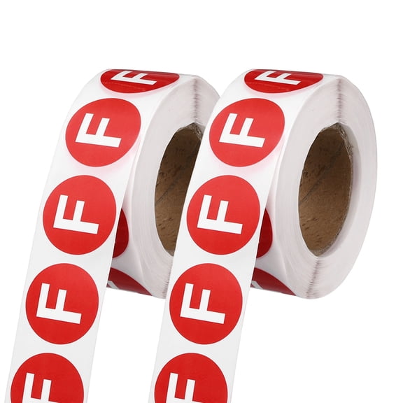 Uxcell 1" Letter Stickers, 1200Pcs Alphabet Stickers Letter F Round Labels Small Vinyl Self Adhesive Label Circle Decals 2 Roll Capital Initial for Office Home Organize Inventory, Red