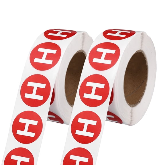 Uxcell 1" Letter Stickers, 1200Pcs Alphabet Stickers Letter H Round Labels Small Vinyl Self Adhesive Label Circle Decals 2 Roll Capital Initial for Office Home Organize Inventory, Red