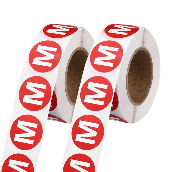 Uxcell 1" Letter Stickers, 1200Pcs Alphabet Stickers Letter M Round Labels Small Vinyl Self Adhesive Label Circle Decals 2 Roll Capital Initial for Office Home Organize Inventory, Red