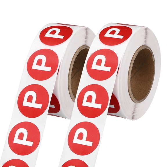 Uxcell 1" Letter Stickers, 1200Pcs Alphabet Stickers Letter P Round Labels Small Vinyl Self Adhesive Label Circle Decals 2 Roll Capital Initial for Office Home Organize Inventory, Red