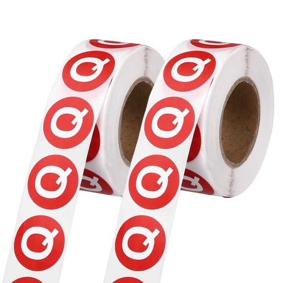 Uxcell 1" Letter Stickers, 1200Pcs Alphabet Stickers Letter Q Round Labels Small Vinyl Self Adhesive Label Circle Decals 2 Roll Capital Initial for Office Home Organize Inventory, Red