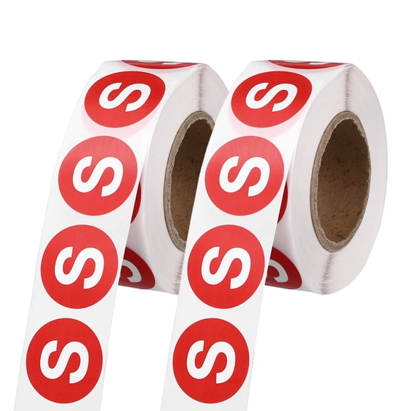 Uxcell 1" Letter Stickers, 1200Pcs Alphabet Stickers Letter S Round Labels Small Vinyl Self Adhesive Label Circle Decals 2 Roll Capital Initial for Office Home Organize Inventory, Red