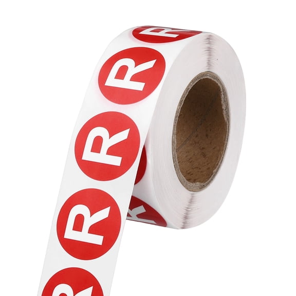 Uxcell 1" Letter Stickers, 600Pcs Alphabet Stickers Letter R Round Labels Small Vinyl Self Adhesive Label Circle Decals 1 Roll Capital Initial for Office Home Organize Inventory, Red