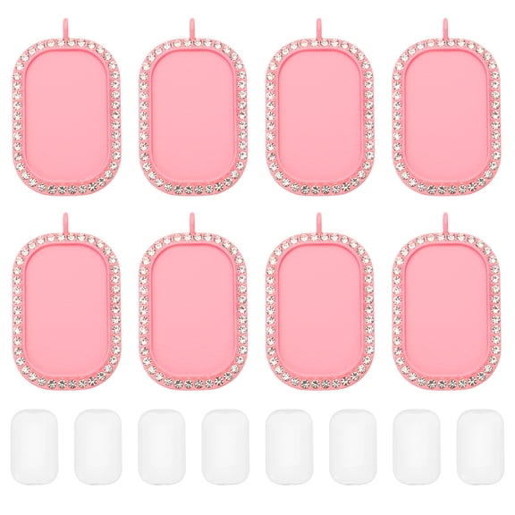 Uxcell 1" Metal Rectangle Blank Picture Pendants with 8Pcs Discs, Pink, 8Pcs