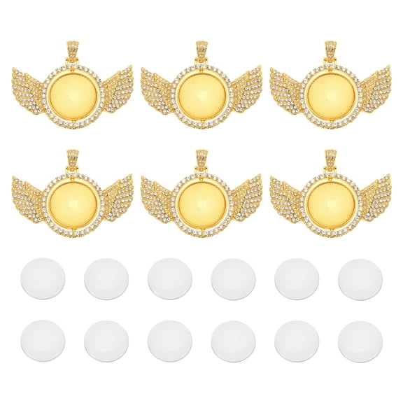Uxcell 1" Metal Rhinestone Bezel Pendant Tray with 12Pcs Glass Discs, Gold Tone, 6Pcs
