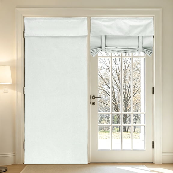 Uxcell 1 PC 100% Blackout Side Door Curtains, 26" x 80" Linen French Door Window Curtain Thermal Insulated Tie Up Door Shade Decoration for Bedroom Kitchen Small Window Treatments, Beige