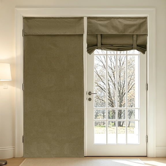 Uxcell 1 PC 100% Blackout Side Door Curtains, 26" x 80" Linen French Door Window Curtain Thermal Insulated Tie Up Door Shade Decoration for Bedroom Kitchen Small Window Treatments, Brown