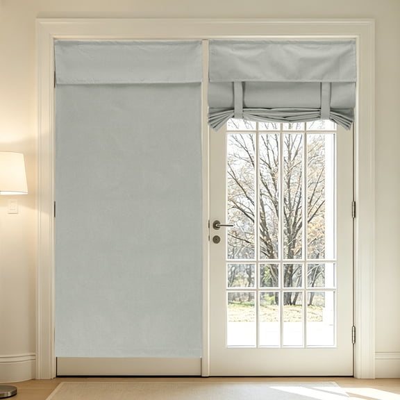 Uxcell 1 PC 100% Blackout Side Door Curtains, 30" x 69" Linen French Door Window Curtain Thermal Insulated Tie Up Door Shade Decoration for Bedroom Kitchen Small Window, Light Gray