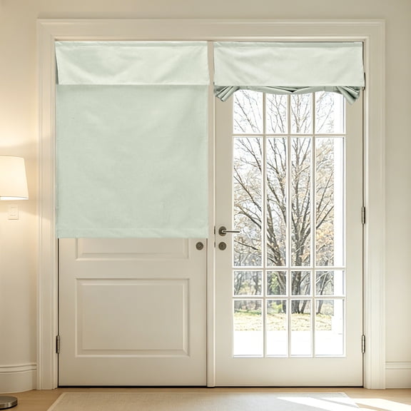 Uxcell 1 PC 100% Blackout Side Door Curtains, 8" x 36" Linen French Door Window Curtain Thermal Insulated Tie Up Door Shade Decoration for Bedroom Kitchen Small Window, Light Blue