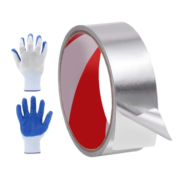 Uxcell 1 Pack 0.08mm PET Aluminum Foil Tape, 16 ft x 1.2 Inch Heavy Duty HVAC Tape Metal Duct Tapes Heat Resistant Tape Insulation Tapes with Gloves for Air Ductwork, Dryer Vent