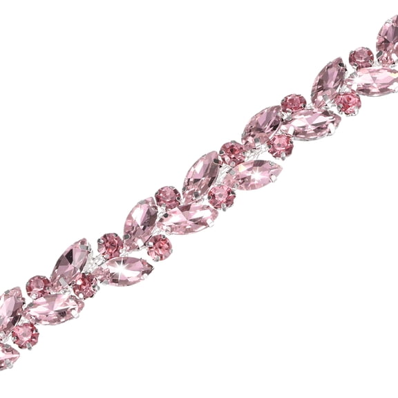 Uxcell 1-Pack 1 Yard 14 mm Crystal Rhinestone Close Horse Eye Chain Trim for Crafts/Clothes [Pink]