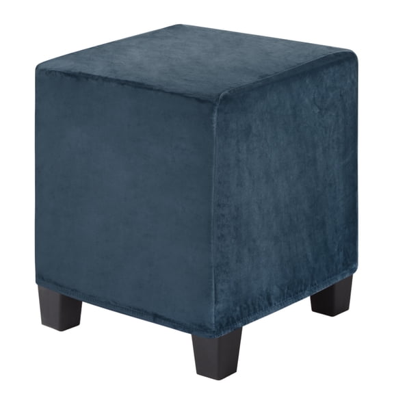 Uxcell 1-Pack 13" x 13" x 15" Stretch Square Ottoman Slipcovers Velvet Fabric Footstool Protector for Living Room Indoor [Navy]