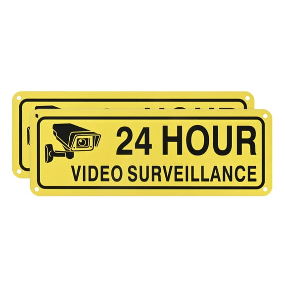 Uxcell 2 Pack 24 Hour Video Surveillance Sign 10x3.5" Security Camera Sign Yellow+Black